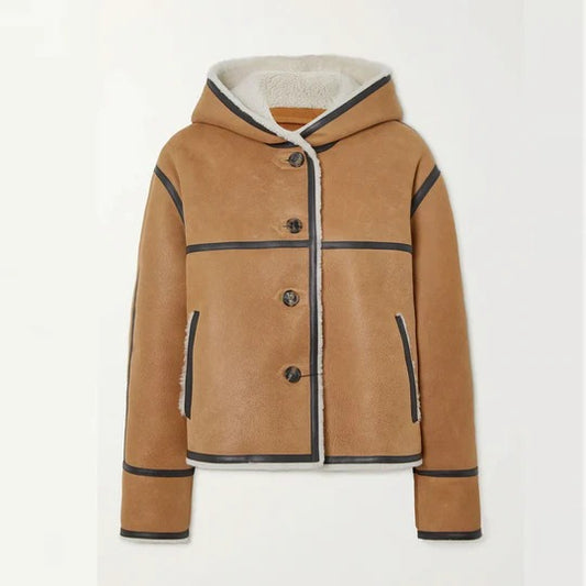 Women's Sandstone Hooded B3 Sheepskin Bomber Jacket