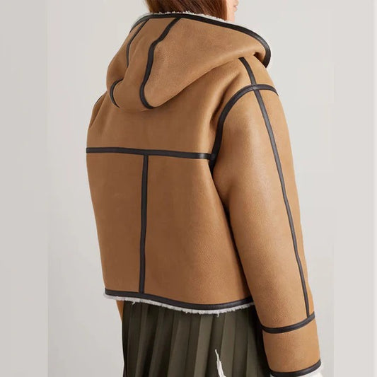 Women's Sandstone Hooded B3 Sheepskin Bomber Jacket