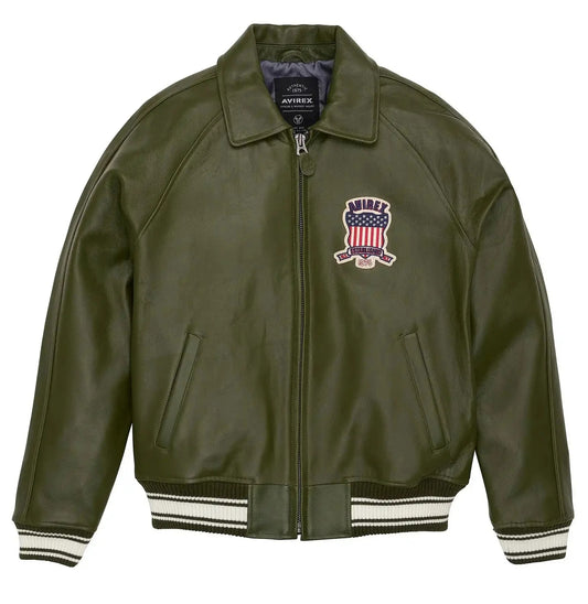 Men’s Avirex Olive Green Icon Bomber Leather Jacket