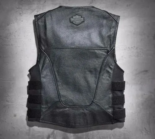 Men Swat II Genuine Leather Zippered Harley Davidson Biker Cafe Racer Black Vest