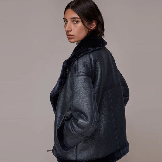 Women's Midnight Luxe Faux Shearling Biker Jacket