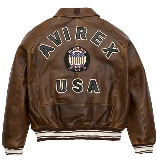 Classic Men’s Brown Avirex Leather Bomber Jacket
