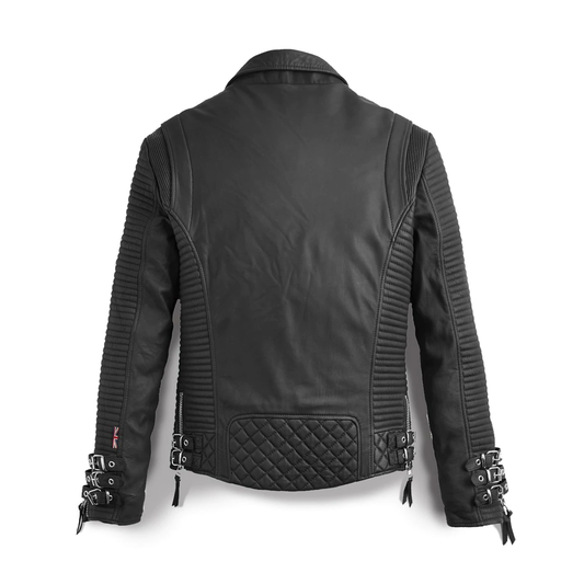 Premium Men Black Leather Motorcycle Jacket – Patterned Biker Edition | Leather Elites