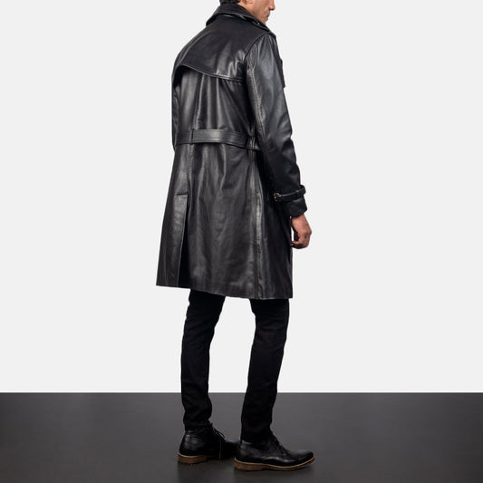 Premium Black Sheepskin Leather Duster Coat for Mens – Belted Style