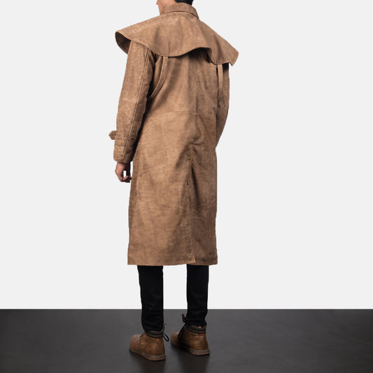Men Cowhide Leather Duster Coat – Brown Trench Long Style | Leather Elites