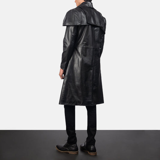 Men Black Leather Duster – Classic Cowhide Style | Leather Elites