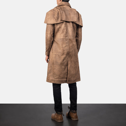 Mens Brown Cowhide Leather Duster Coat – Classic Style