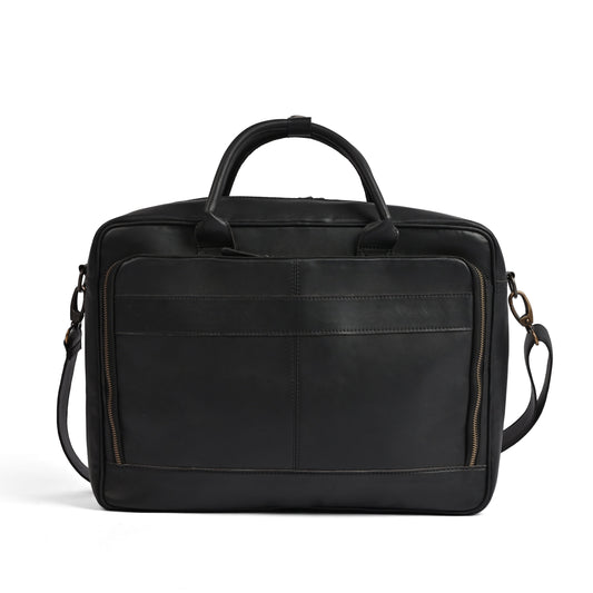 Black Leather Laptop Bag Briefcase 14", 15" & 16" Premium Cow Leather