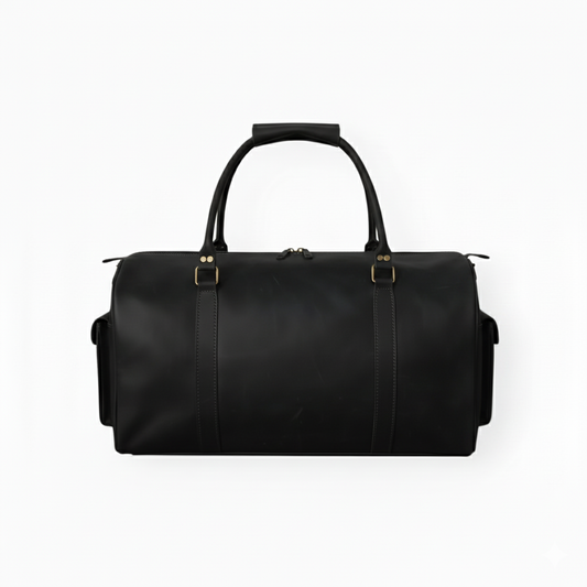 Black Leather Duffel Bag  Premium Men Travel & Gym Holdall