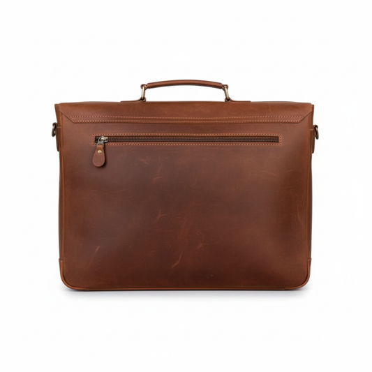 Premium Leather Laptop Bag for men 15.6" Briefcase  Tan (Crazy Horse Leather)
