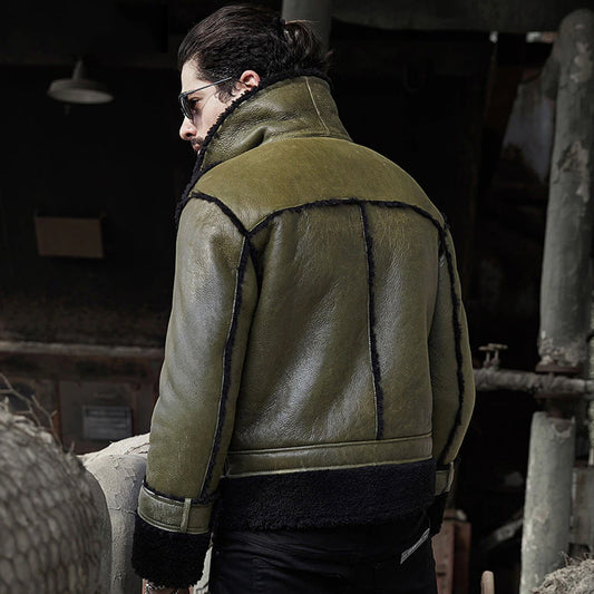 Men RAF Pilot Jacket – Green Leather Flying Aviation Outerwear | Leather Elites