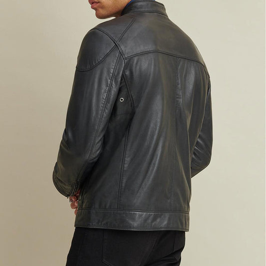 Men Motorbike Riding Outerwear in Leather with Epaulette Shoulder Design