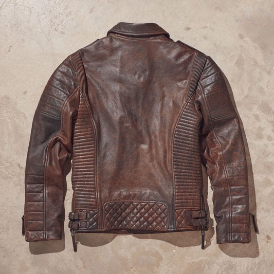 Men Biker Jacket in Waxed Brown Genuine Leather – Moto Outerwear | Leather Elites