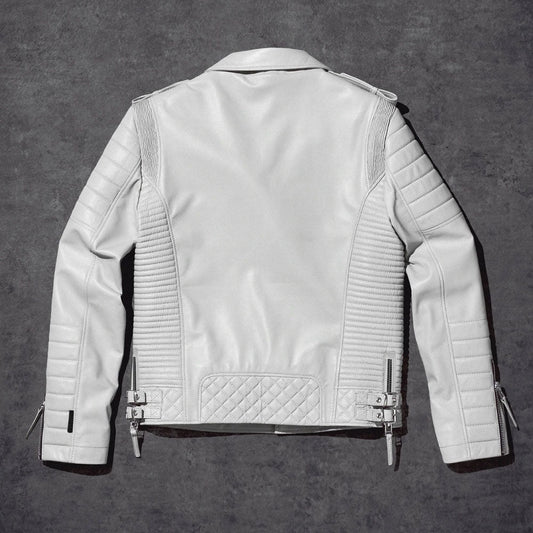 Men Biker Jacket in Pearl White Genuine Leather – Moto Outerwear | Leather Elites