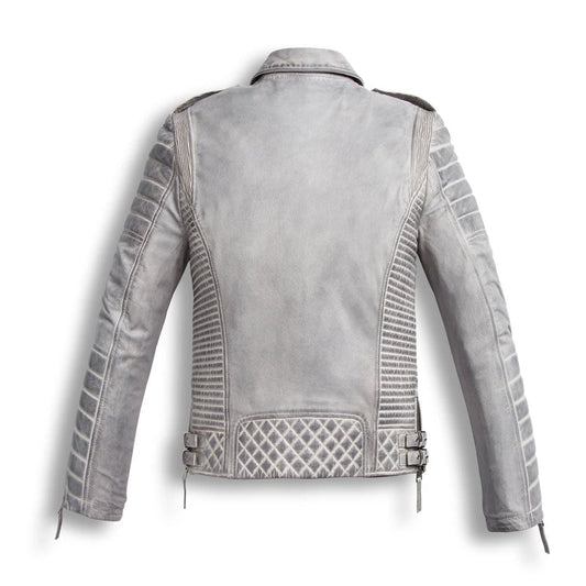 Men’s Chrome White Waxed Leather Motorcycle Jacket – Biker Outerwear | Leather Elites