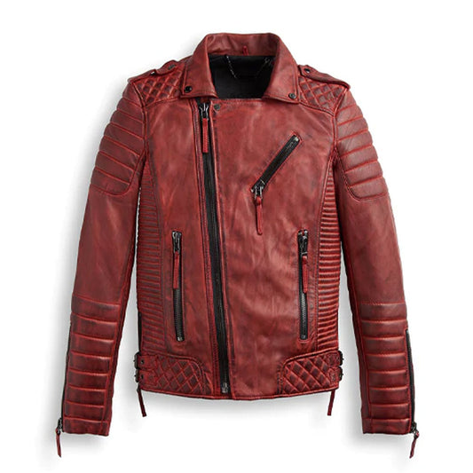 Men Biker Jacket in Red Genuine Leather – Moto Outerwear | Leather Elites