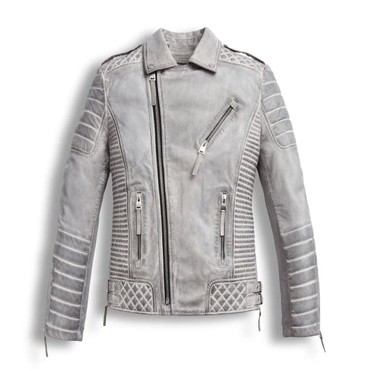 Men’s Chrome White Waxed Leather Motorcycle Jacket – Biker Outerwear | Leather Elites
