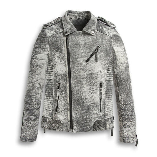 Men Biker Jacket in Storm Grey Genuine Leather – Moto Outerwear | Leather Elites