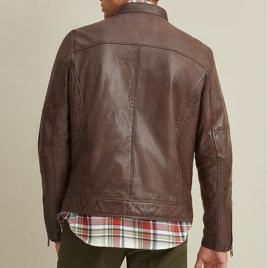 Premium Men Brown Leather Motorcycle Biker Jacket | Leather Elites