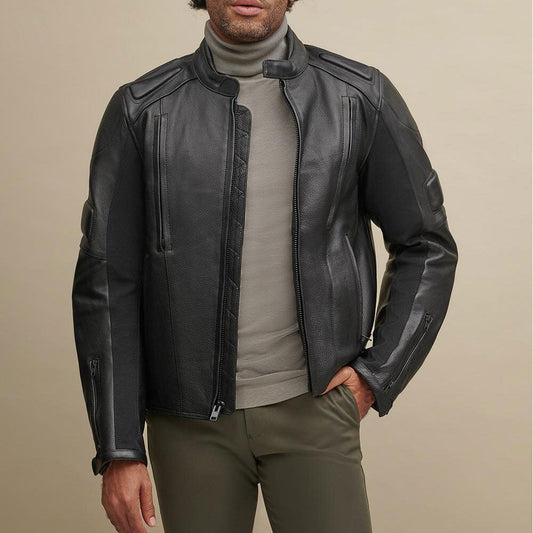 Premium Men Motorcycle Performance Jacket in Black Leather