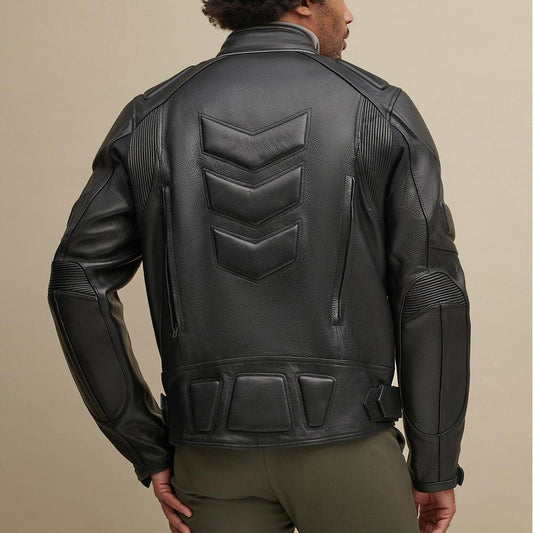 Premium Men Motorcycle Performance Jacket in Black Leather