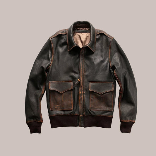 A2 Aviator Pilot Jacket for Men – Distressed Brown Leather Military Style