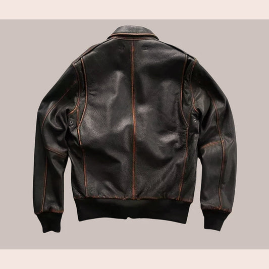 A2 Aviator Pilot Jacket for Men – Distressed Brown Leather Military Style