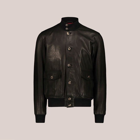 Black A-1 Vintage Aviation Bomber Jacket for Men – Lambskin Leather