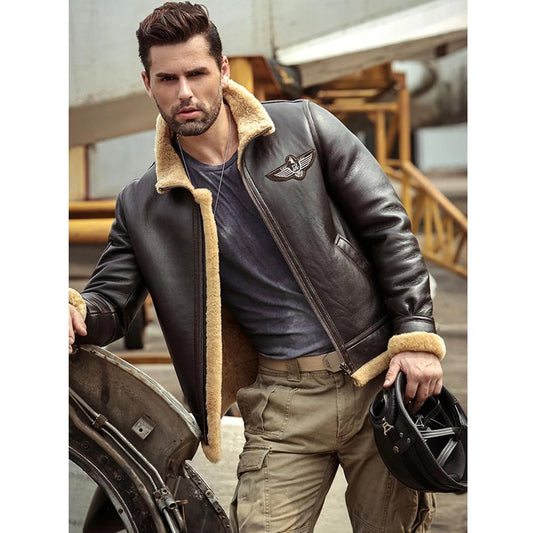 Men Dark Brown Aviation Leather Jacket – RAF Aviator Style | Leather Elites