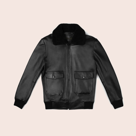 Men’s Premium Aviation Jacket in Black Genuine Leather – Aviator Design | Leather Elites