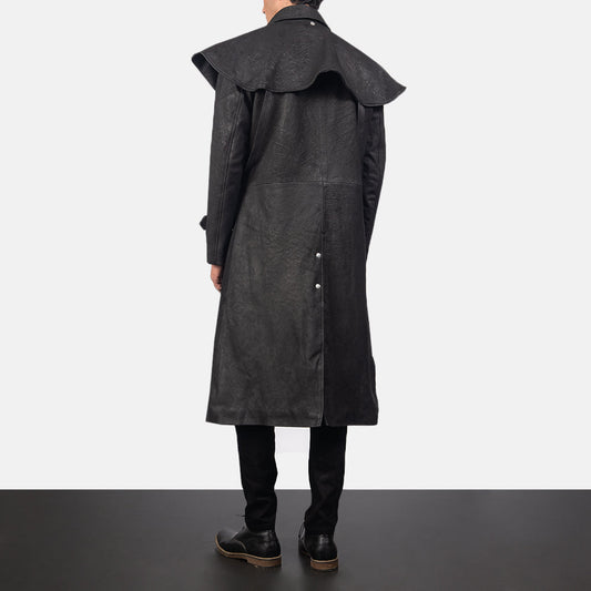 Men Cowhide Leather Studded Duster Coat – Black Gothic Style | Leather Elites