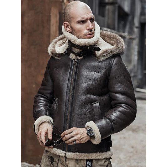 Men RAF B3 Aviator Jacket – Hooded Brown Flight Leather Design | Leather Elites