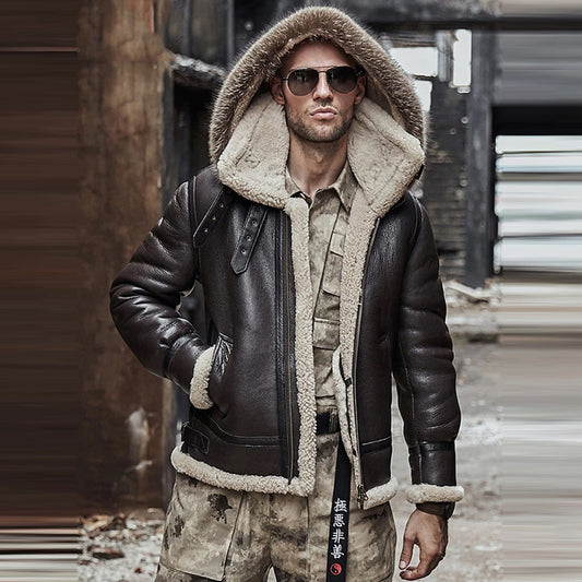 Men RAF B3 Aviator Jacket – Hooded Brown Flight Leather Design | Leather Elites
