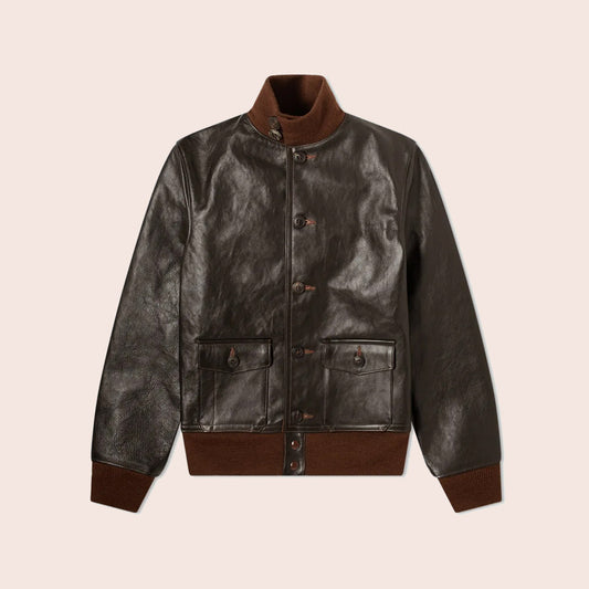 Retro Men’s Brown Leather Aviation Jacket – A-1 Bomber Edition | Leather Elites