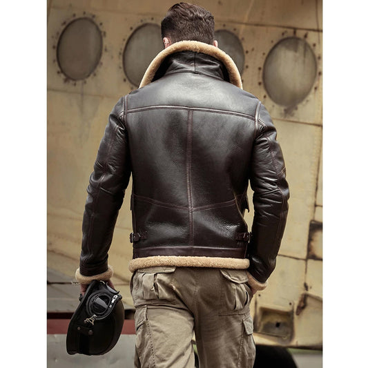 Premium Men’s Brown Leather B3 Aviation Jacket – Pilot Flight Style | Leather Elites