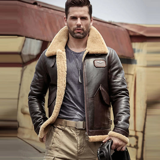 Premium Men’s Brown Leather B3 Aviation Jacket – Pilot Flight Style | Leather Elites