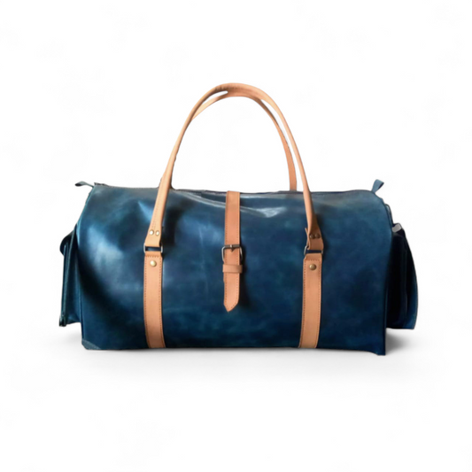 Navy Leather Duffel Bag weekender Premium Cow Pull-Up Travel Holdall