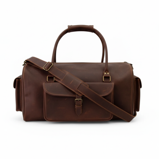Dark Brown Leather Duffel Bag Handmade Men Travel Bag