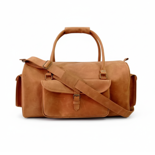 Shangrila Tan Leather Duffel Bag  Premium Men Travel & Gym Holdall