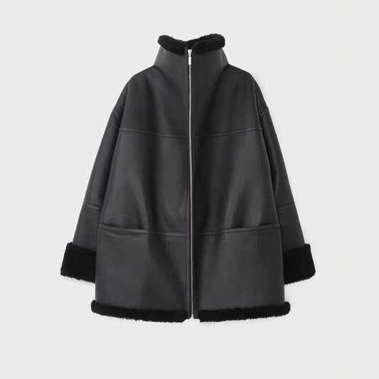 Women RAF B3 Sheepskin Shearling Leather Jacket in Black  Leather Elites