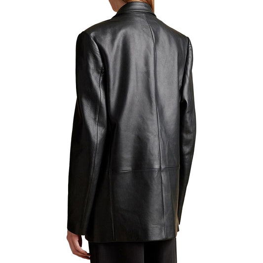 Alice Double Breasted Pure Black Women Leather Blazer