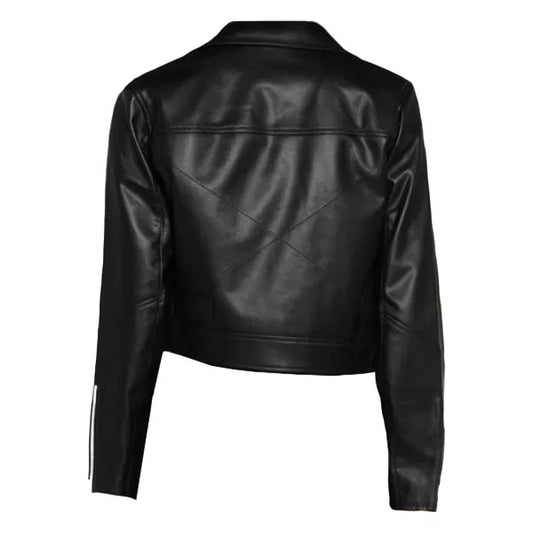 Aria Black Leather Cropped Jacket