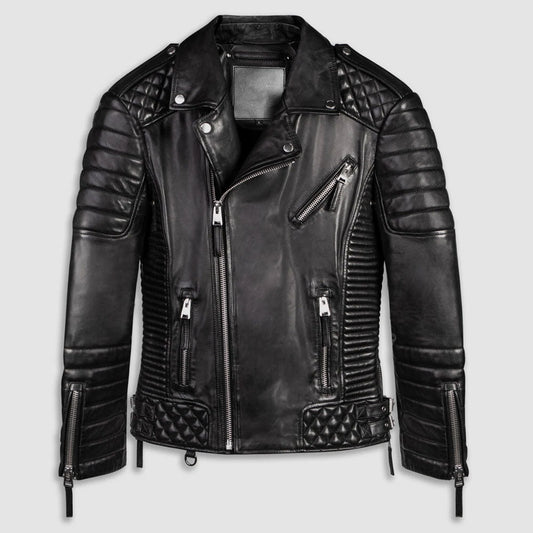 Men Biker Jacket in Black Quilted Genuine Leather – Moto Outerwear | Leather Elites