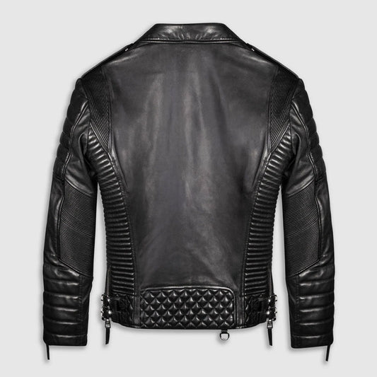 Men Biker Jacket in Black Quilted Genuine Leather – Moto Outerwear | Leather Elites