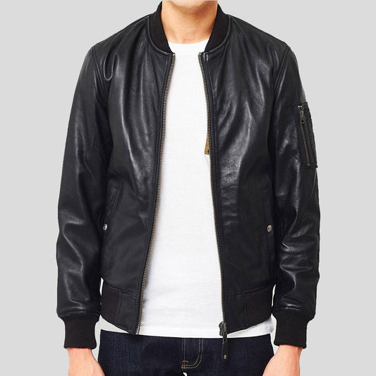 Premium Urban Edge Black Bomber Jacket in Genuine Lambskin Leather