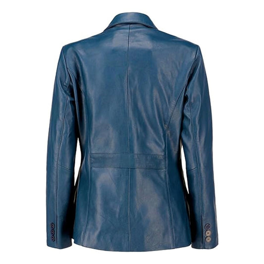 Chloe Two Button Blue Women Leather Blazer