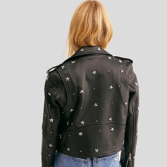 Clara Black Studded Star Leather Jacket