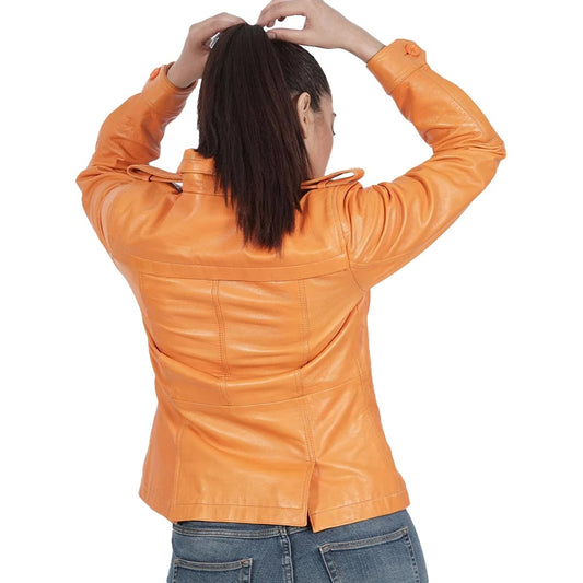 Clara Bright Orange Women Leather Blazer