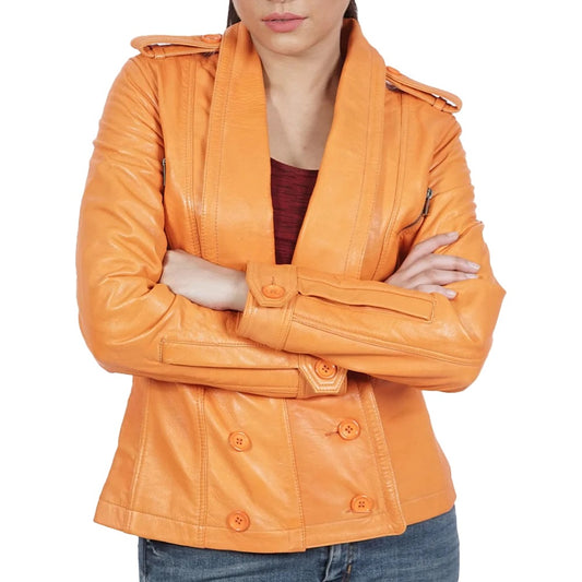 Clara Bright Orange Women Leather Blazer