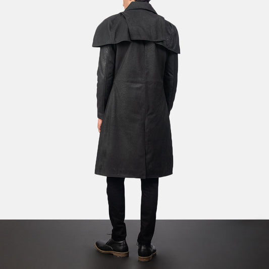 Men Cowhide Leather Long Duster Coat – Black Classic Edition | Leather Elites